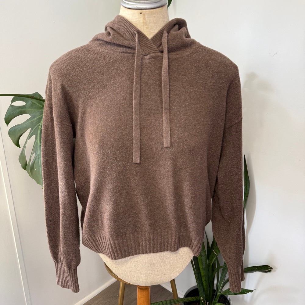 Gap Cash Like Hood Sweater Womens Small Brown Knit Pullover Relaxed Hoodie
